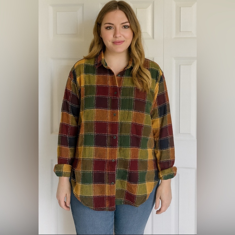 Vintage Angelique multicolor button down top with stitch detailing